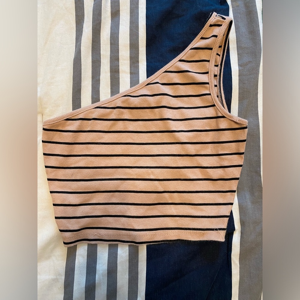 Primark Tan and Black Asymmetrical Sleeveless Tank Top